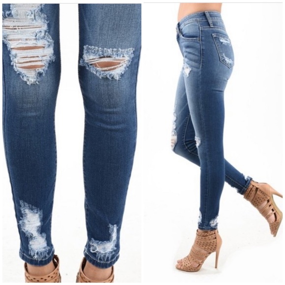 Medium Distressed Cuffed Skinny Jeans - Picture 6 of 7